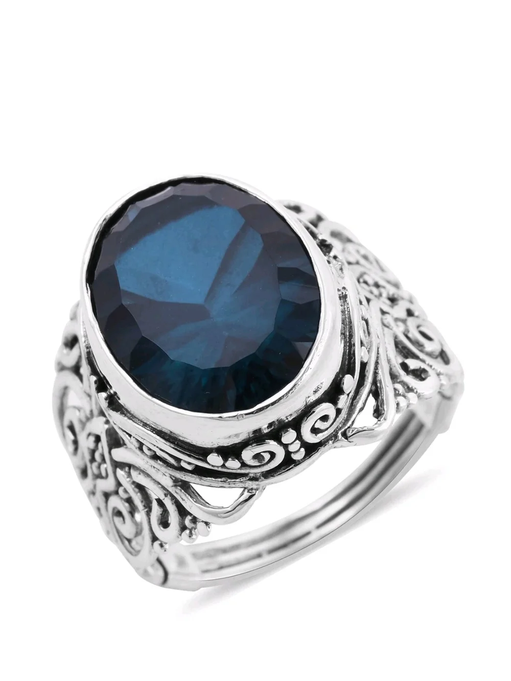 Capri Blue Quartz Bali Legacy Sterling Silver Ring Vintage Vibe Whimsigoth Sz 9